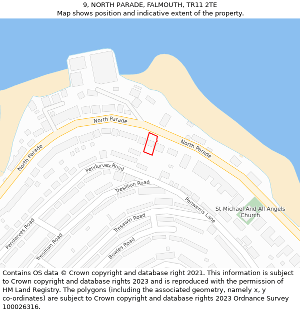 9, NORTH PARADE, FALMOUTH, TR11 2TE: Location map and indicative extent of plot