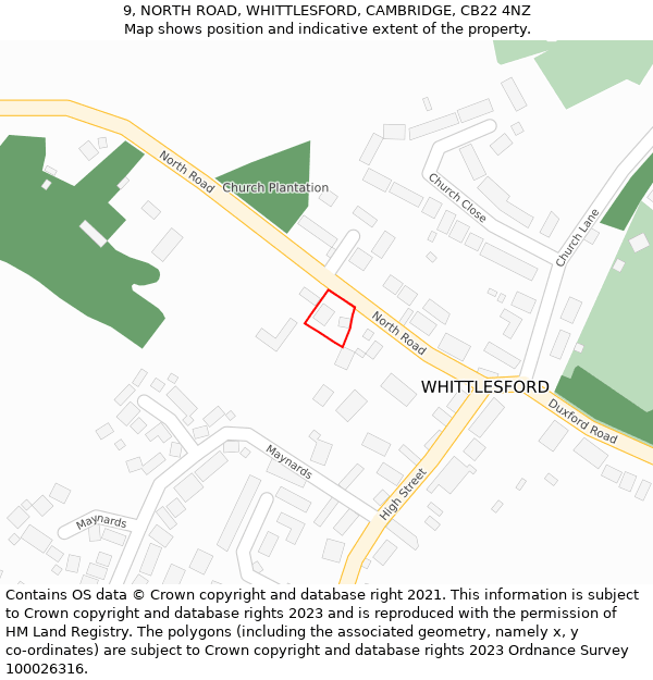 9, NORTH ROAD, WHITTLESFORD, CAMBRIDGE, CB22 4NZ: Location map and indicative extent of plot