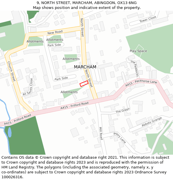 9, NORTH STREET, MARCHAM, ABINGDON, OX13 6NG: Location map and indicative extent of plot
