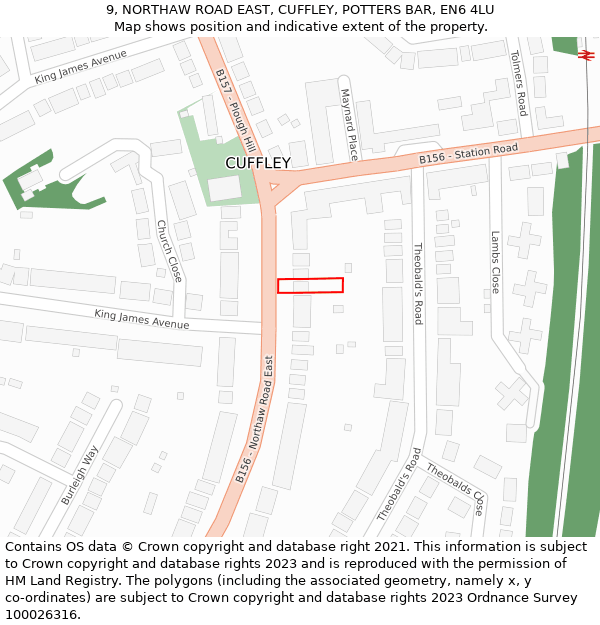 9, NORTHAW ROAD EAST, CUFFLEY, POTTERS BAR, EN6 4LU: Location map and indicative extent of plot