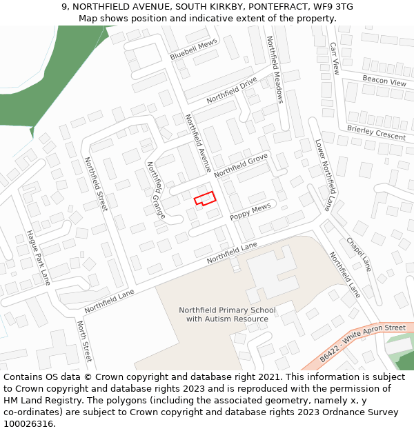 9, NORTHFIELD AVENUE, SOUTH KIRKBY, PONTEFRACT, WF9 3TG: Location map and indicative extent of plot