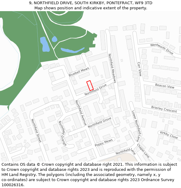 9, NORTHFIELD DRIVE, SOUTH KIRKBY, PONTEFRACT, WF9 3TD: Location map and indicative extent of plot