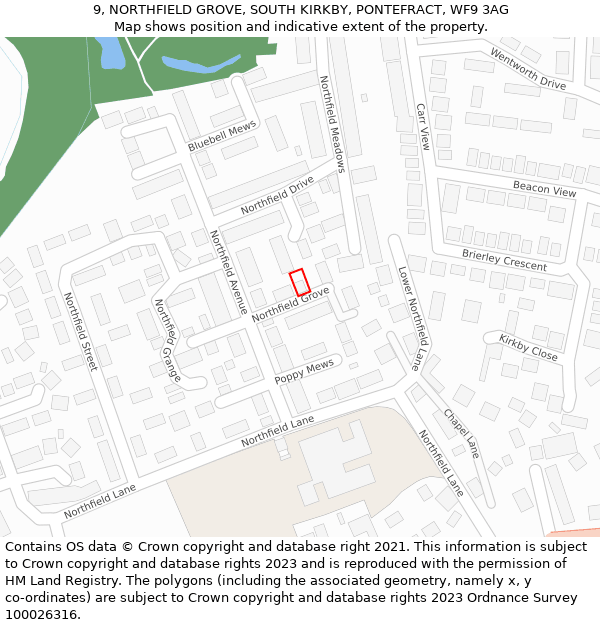 9, NORTHFIELD GROVE, SOUTH KIRKBY, PONTEFRACT, WF9 3AG: Location map and indicative extent of plot