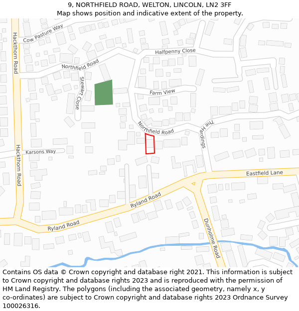 9, NORTHFIELD ROAD, WELTON, LINCOLN, LN2 3FF: Location map and indicative extent of plot