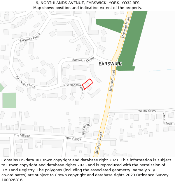 9, NORTHLANDS AVENUE, EARSWICK, YORK, YO32 9FS: Location map and indicative extent of plot
