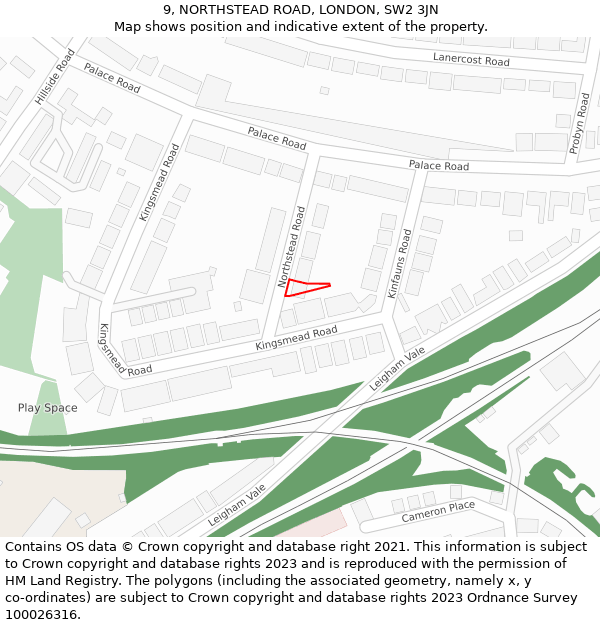 9, NORTHSTEAD ROAD, LONDON, SW2 3JN: Location map and indicative extent of plot