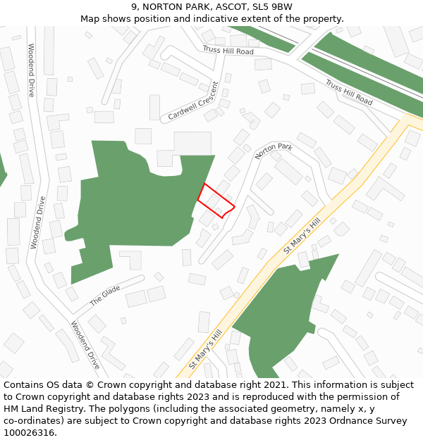 9, NORTON PARK, ASCOT, SL5 9BW: Location map and indicative extent of plot