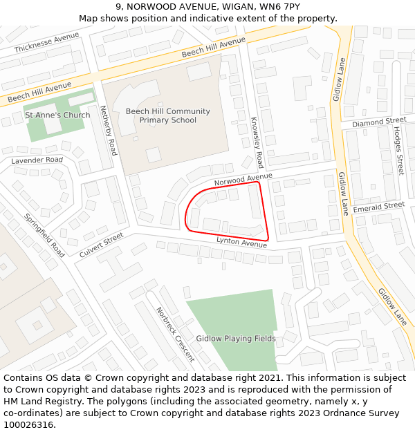 9, NORWOOD AVENUE, WIGAN, WN6 7PY: Location map and indicative extent of plot