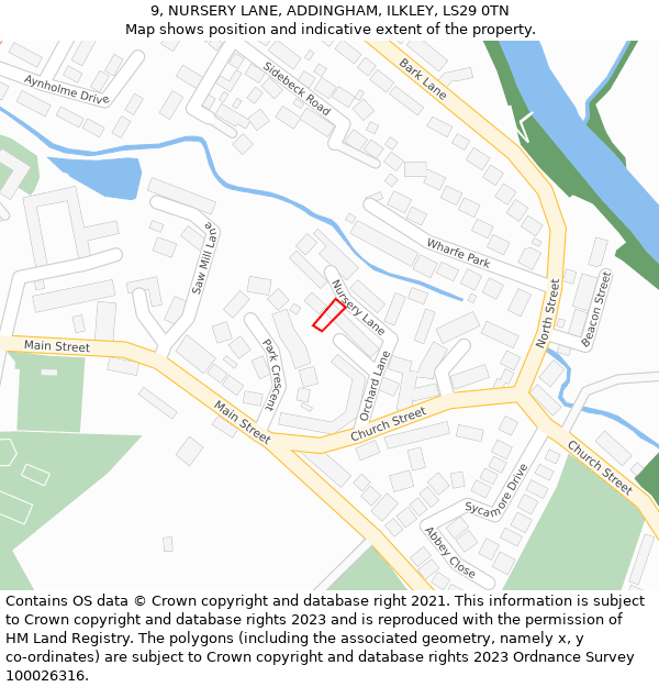 9, NURSERY LANE, ADDINGHAM, ILKLEY, LS29 0TN: Location map and indicative extent of plot