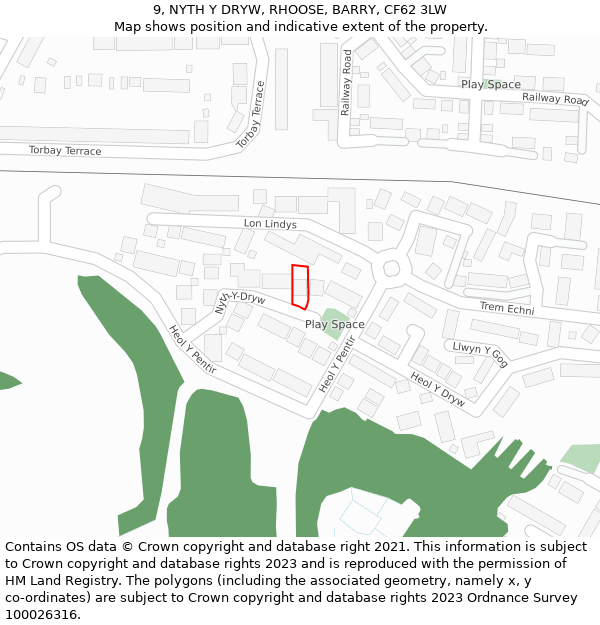 9, NYTH Y DRYW, RHOOSE, BARRY, CF62 3LW: Location map and indicative extent of plot