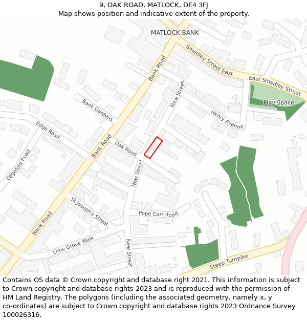 9, OAK ROAD, MATLOCK, DE4 3FJ: Location map and indicative extent of plot