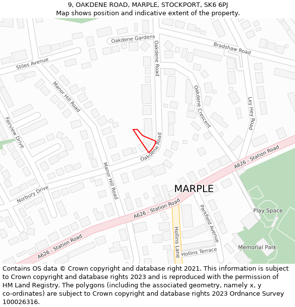 9, OAKDENE ROAD, MARPLE, STOCKPORT, SK6 6PJ: Location map and indicative extent of plot