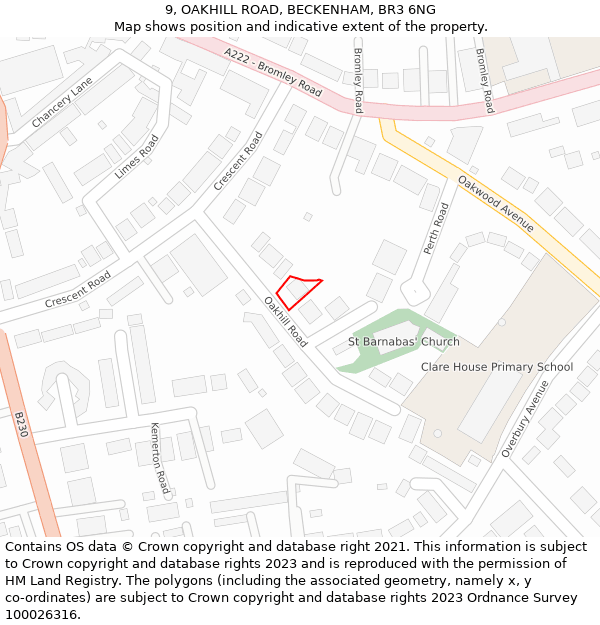 9, OAKHILL ROAD, BECKENHAM, BR3 6NG: Location map and indicative extent of plot
