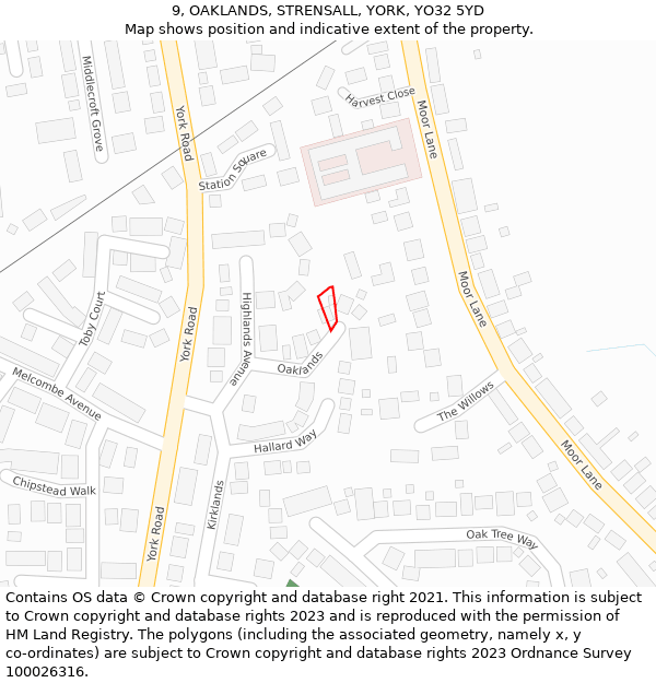 9, OAKLANDS, STRENSALL, YORK, YO32 5YD: Location map and indicative extent of plot