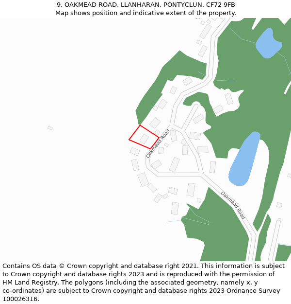 9, OAKMEAD ROAD, LLANHARAN, PONTYCLUN, CF72 9FB: Location map and indicative extent of plot