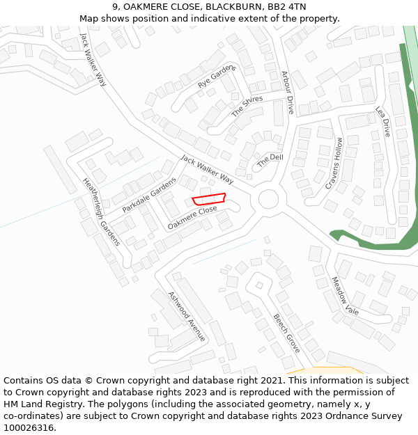 9, OAKMERE CLOSE, BLACKBURN, BB2 4TN: Location map and indicative extent of plot