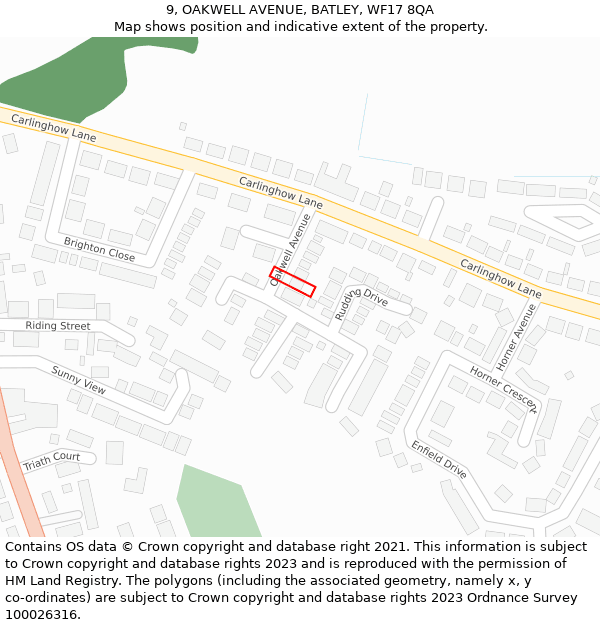 9, OAKWELL AVENUE, BATLEY, WF17 8QA: Location map and indicative extent of plot