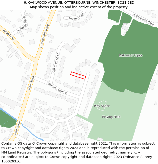 9, OAKWOOD AVENUE, OTTERBOURNE, WINCHESTER, SO21 2ED: Location map and indicative extent of plot