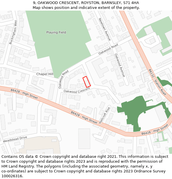 9, OAKWOOD CRESCENT, ROYSTON, BARNSLEY, S71 4HA: Location map and indicative extent of plot