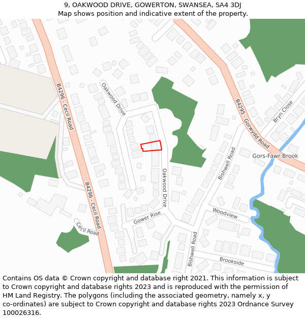 9, OAKWOOD DRIVE, GOWERTON, SWANSEA, SA4 3DJ: Location map and indicative extent of plot