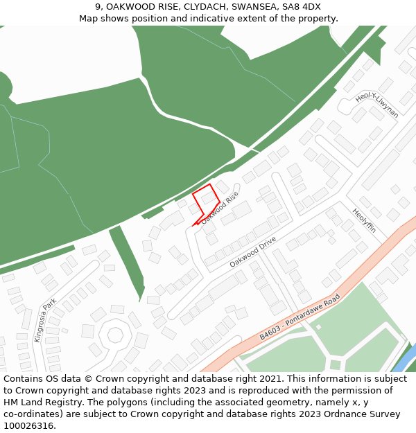 9, OAKWOOD RISE, CLYDACH, SWANSEA, SA8 4DX: Location map and indicative extent of plot