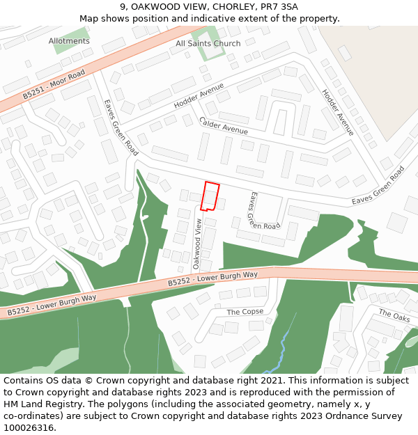 9, OAKWOOD VIEW, CHORLEY, PR7 3SA: Location map and indicative extent of plot