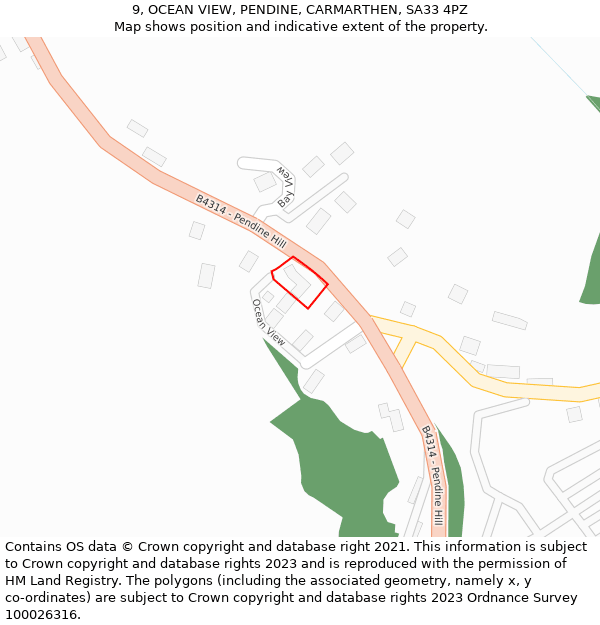 9, OCEAN VIEW, PENDINE, CARMARTHEN, SA33 4PZ: Location map and indicative extent of plot