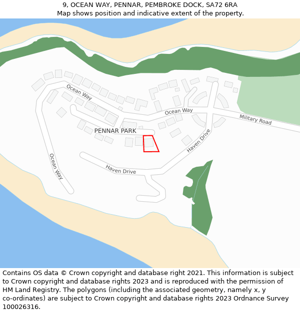 9, OCEAN WAY, PENNAR, PEMBROKE DOCK, SA72 6RA: Location map and indicative extent of plot