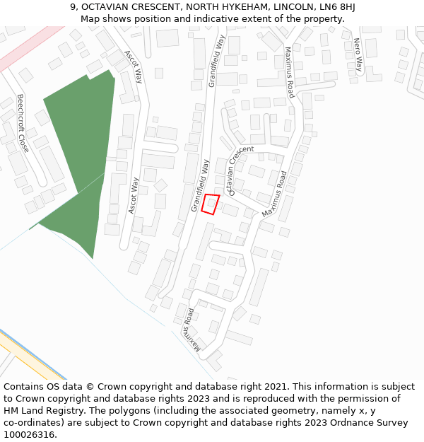 9, OCTAVIAN CRESCENT, NORTH HYKEHAM, LINCOLN, LN6 8HJ: Location map and indicative extent of plot