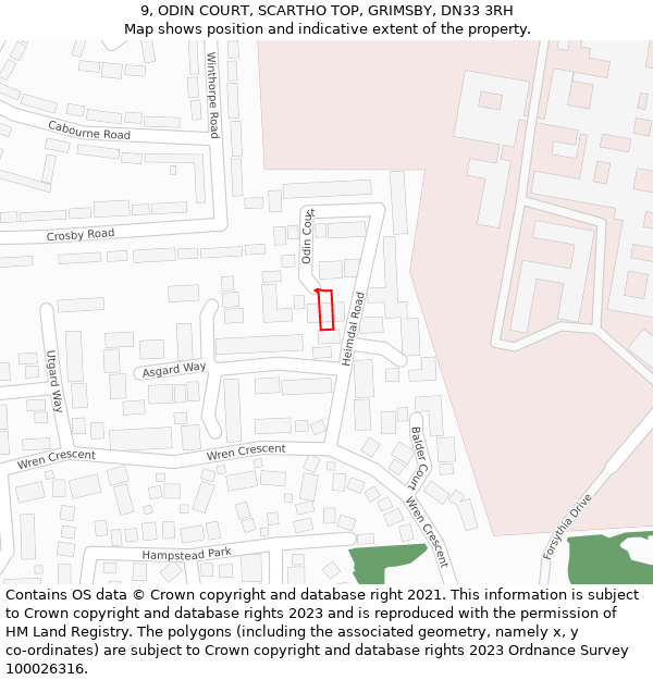 9, ODIN COURT, SCARTHO TOP, GRIMSBY, DN33 3RH: Location map and indicative extent of plot