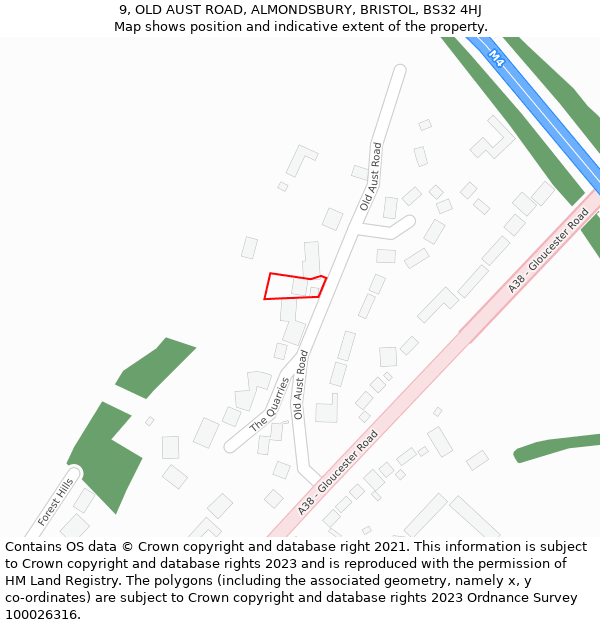 9, OLD AUST ROAD, ALMONDSBURY, BRISTOL, BS32 4HJ: Location map and indicative extent of plot