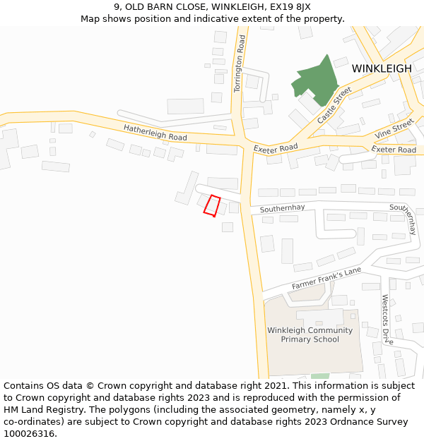 9, OLD BARN CLOSE, WINKLEIGH, EX19 8JX: Location map and indicative extent of plot