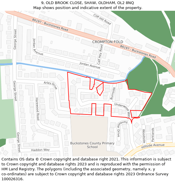 9, OLD BROOK CLOSE, SHAW, OLDHAM, OL2 8NQ: Location map and indicative extent of plot