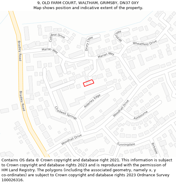 9, OLD FARM COURT, WALTHAM, GRIMSBY, DN37 0XY: Location map and indicative extent of plot