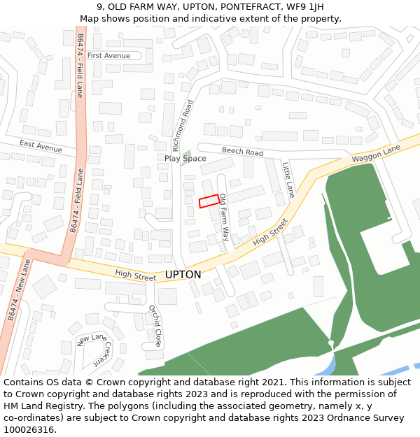 9, OLD FARM WAY, UPTON, PONTEFRACT, WF9 1JH: Location map and indicative extent of plot