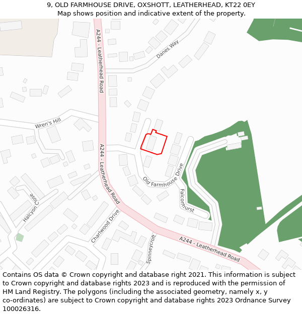 9, OLD FARMHOUSE DRIVE, OXSHOTT, LEATHERHEAD, KT22 0EY: Location map and indicative extent of plot