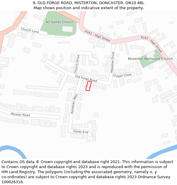 9, OLD FORGE ROAD, MISTERTON, DONCASTER, DN10 4BL: Location map and indicative extent of plot