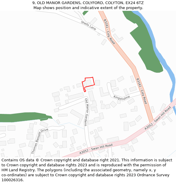 9, OLD MANOR GARDENS, COLYFORD, COLYTON, EX24 6TZ: Location map and indicative extent of plot