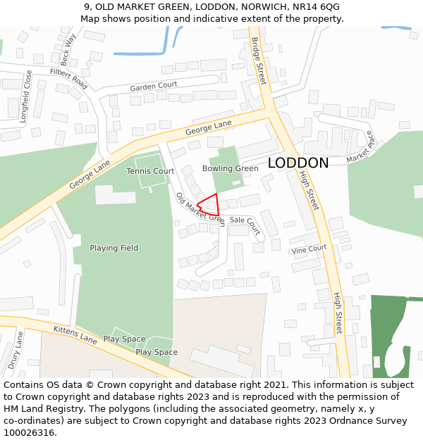 9, OLD MARKET GREEN, LODDON, NORWICH, NR14 6QG: Location map and indicative extent of plot