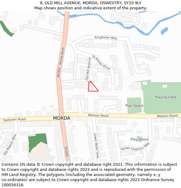 9, OLD MILL AVENUE, MORDA, OSWESTRY, SY10 9LY: Location map and indicative extent of plot