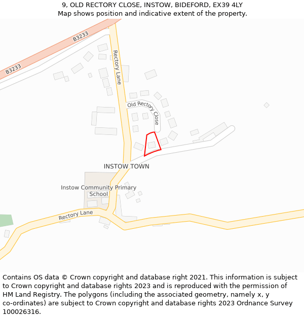 9, OLD RECTORY CLOSE, INSTOW, BIDEFORD, EX39 4LY: Location map and indicative extent of plot