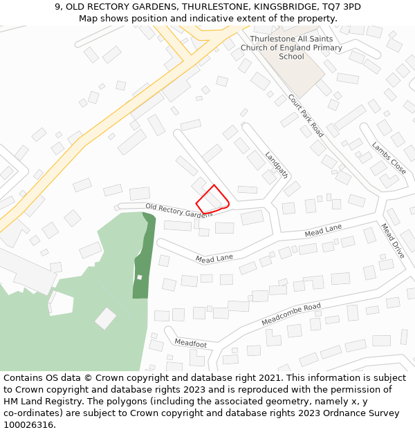 9, OLD RECTORY GARDENS, THURLESTONE, KINGSBRIDGE, TQ7 3PD: Location map and indicative extent of plot