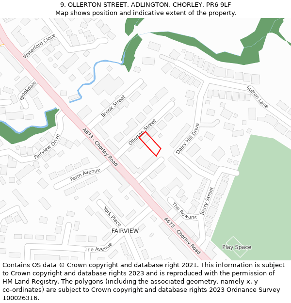 9, OLLERTON STREET, ADLINGTON, CHORLEY, PR6 9LF: Location map and indicative extent of plot
