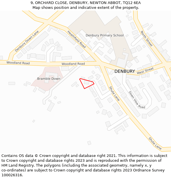 9, ORCHARD CLOSE, DENBURY, NEWTON ABBOT, TQ12 6EA: Location map and indicative extent of plot