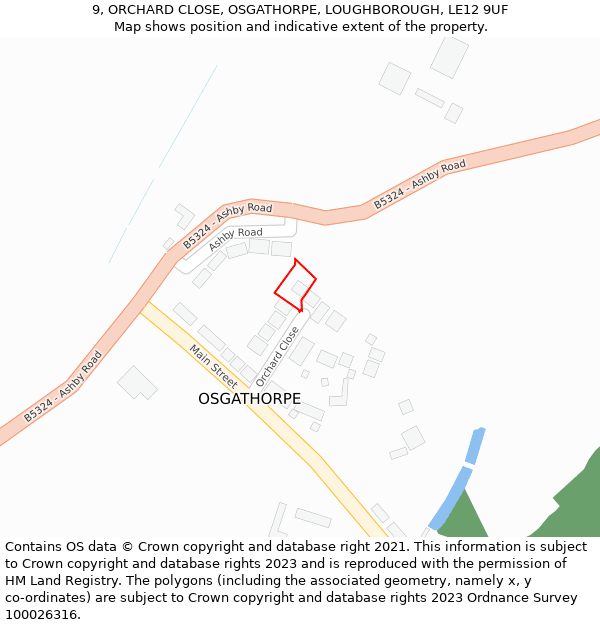 9, ORCHARD CLOSE, OSGATHORPE, LOUGHBOROUGH, LE12 9UF: Location map and indicative extent of plot