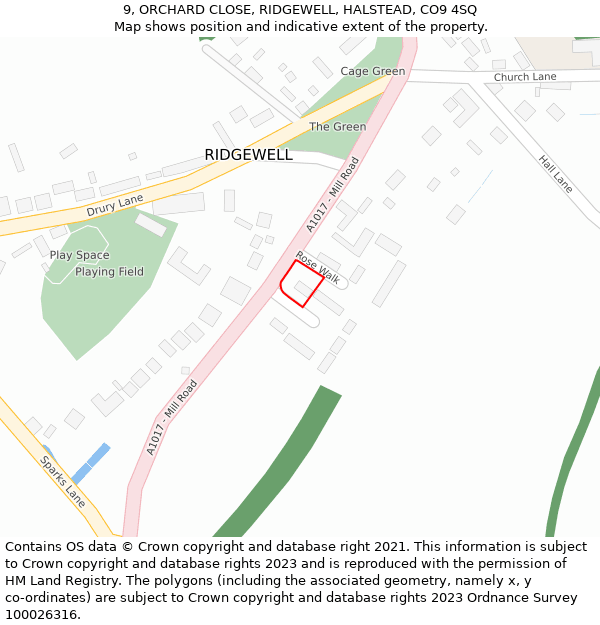 9, ORCHARD CLOSE, RIDGEWELL, HALSTEAD, CO9 4SQ: Location map and indicative extent of plot