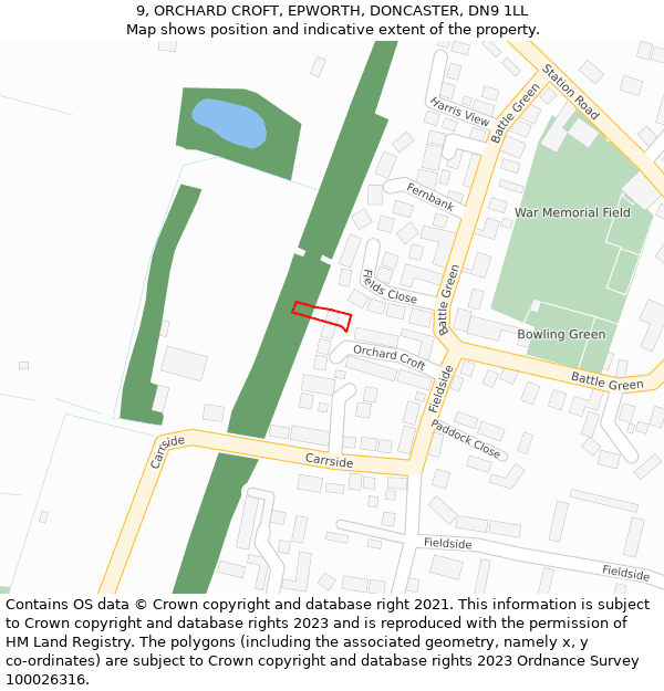 9, ORCHARD CROFT, EPWORTH, DONCASTER, DN9 1LL: Location map and indicative extent of plot