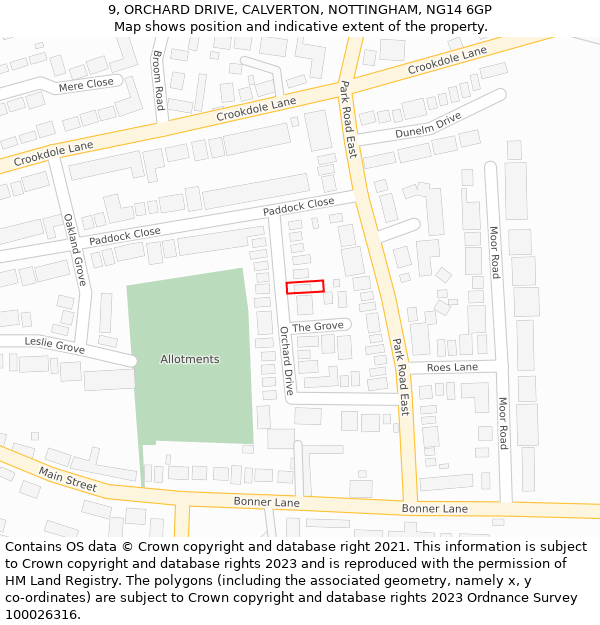 9, ORCHARD DRIVE, CALVERTON, NOTTINGHAM, NG14 6GP: Location map and indicative extent of plot