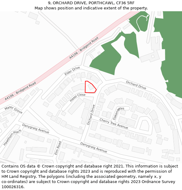 9, ORCHARD DRIVE, PORTHCAWL, CF36 5RF: Location map and indicative extent of plot