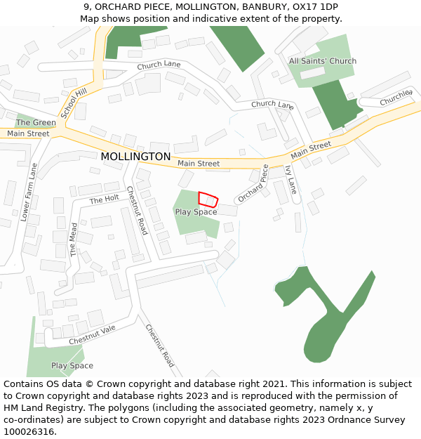 9, ORCHARD PIECE, MOLLINGTON, BANBURY, OX17 1DP: Location map and indicative extent of plot